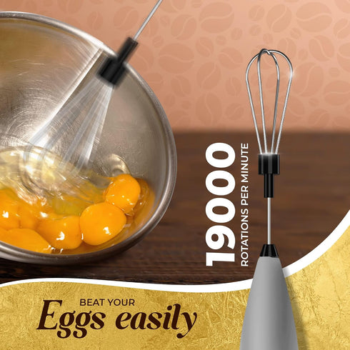 Milk Frother & Egg Beater - 2-in-1 Handheld Frother for Coffee & Egg Whisker - Battery-Operated Frother with Stand - Auto Shutoff, Powerful Motor ...