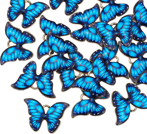 DanLingJewelry 100 pcs Blue Enamel Butterfly Pendant Charms for Butterfly Necklace Jewelry Making Bracelet Earring...