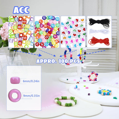 GREENTIME 700Pcs Pony Beads for Bracelet Making Kit, 600Pcs/24 Colors Plastic Rainbow Hair Bead and 100pcs Letter Beads Charms for DIY Craft Jewel...