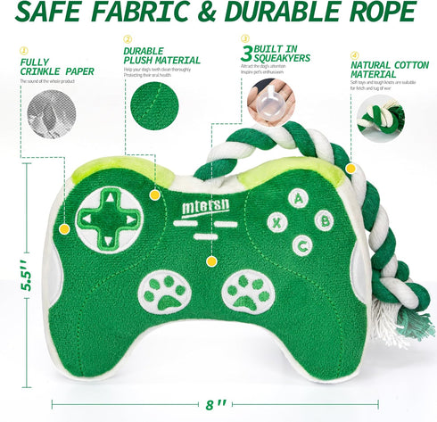 Squeaky Dog Toys : Interactive Dog Plush Toy with Full Crinkle Paper and Cute Puppy Chew Toys with Rope - Funny Gaming Controller Shape Dog Birthd...