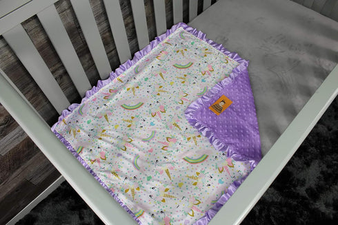 Dear Baby Gear Baby Blankets, Glitter Unicorn Pastel Rainbows, Lavender Minky, 32 Inches by 32 Inches...