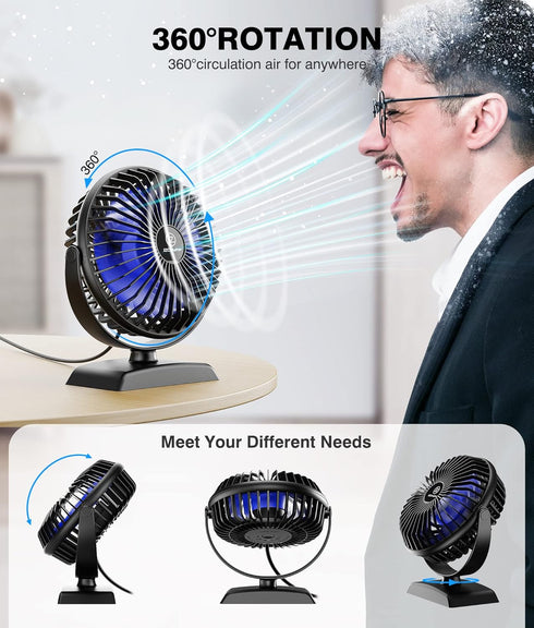 JZCreater USB Desk Fan, USB Fan Mini, 360 Rotation Desktop Fan with 3 Speed, Table Personal Cooling Fan, Quiet Mini Desk Fan, USB Powered, Small F...