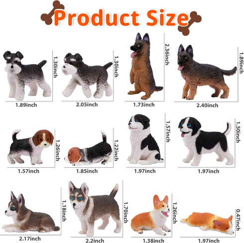 12PCS Dog Figurines Playset, Realistic Detailed Plastic Puppy Figures, Hand Painted Mini Dog Figures Toy Set Cake Toppers Birthday Easter Eggs Gif...