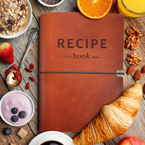Leather Recipe Book With Index Pages & Templates Made in USA, The Perfect Recipe Note Book To Write In Your Own Recipes - Simplified Blank Cookboo...