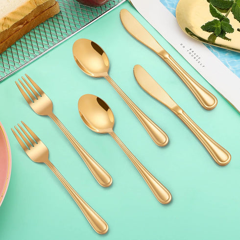 LIANYU 12-Piece Gold Kids Silverware Set, Stainless Steel Toddler Utensils Flatware Set, Child Cutlery Tableware Set for 4, Include Knife Fork Spo...