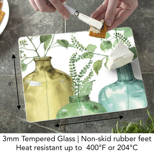 CounterArt Greenery Decorative 3mm Heat Tolerant Tempered Glass Cutting Board 10” x 8” Manufactured in the USA Dishwasher Safe...
