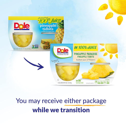 Dole Fruit Bowls Pineapple Tidbits in 100% Juice Snacks, 4oz 24 Total Cups, Gluten & Dairy Free, Bulk Lunch Snacks for Kids & Adults...