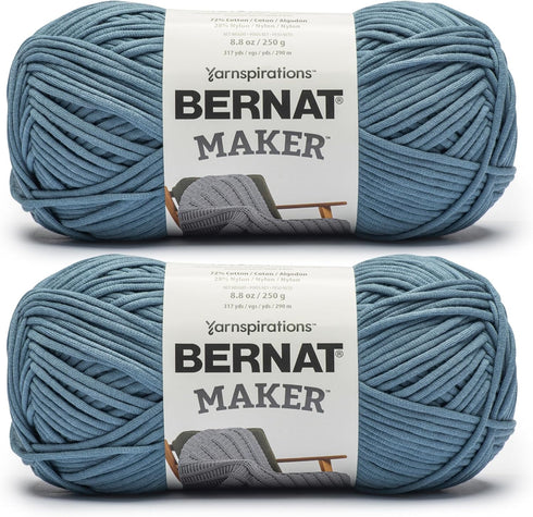 Bernat Maker Steel Blue Yarn - 2 Pack of 250g/8.8oz - 72% Cotton 28% Nylon - #5 Bulky - 290m/317Yards - for Knitting, Crochet and Amigurumi......