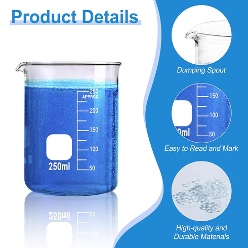 Glass Beakers Set, 5 Sizes - 10ml, 25ml, 50ml, 100ml, 250ml, 3.3 Borosilicate Beaker for Laboratories, Classrooms or Home, Griffin Low Form Lab Be...