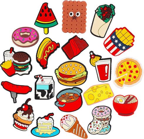 Food Themed Shoe Decoration Charms, 20Pcs Hamburg Pizza Dessert Charms for Shoe Wristband Decoration, PVC Shoe Charm Accessories for Party Favor H...