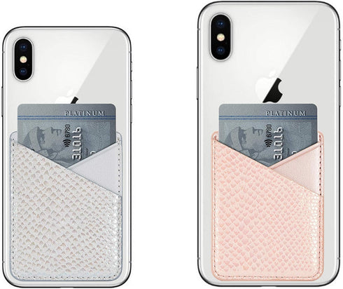 LUVI Phone Card Holder Wallet Sticky Phone Wallet PU Leather Wallet with Glossy Holographic Gradient Ramp Snake Skin Design Pocket Pouch Sleeve Sl...