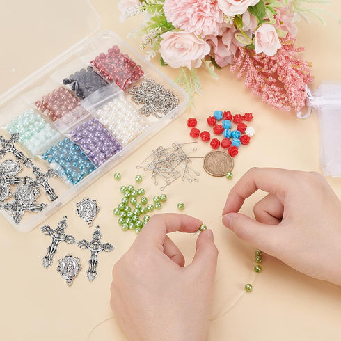 PH PandaHall Rosary Necklace Making Kit Rosary Prayer Making Supplies First Communion Necklace Set Pearl Beads Cross Beads Kit for Rosary Easter E...