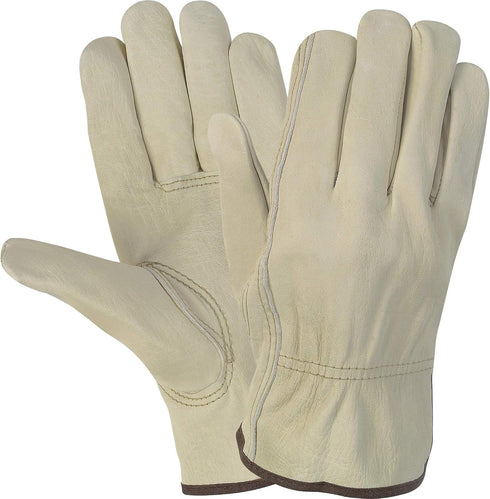 MCR Safety 3215L Economy Grade Unlined Cow Grain Leather Driver Men's Gloves with Keystone Thumb, Cream, Large, 1-Pair...