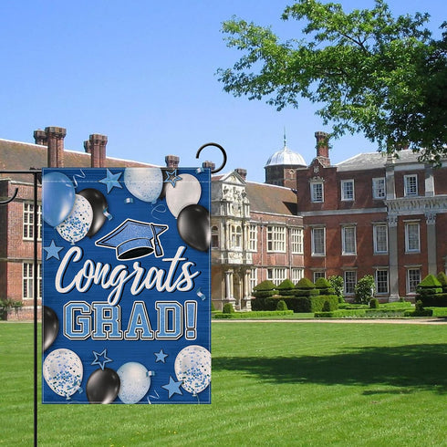 Class of 2024 Congrats Grad Small Decorative Garden Flag, Blue Graduation Cap Balloon Yard Lawn Outside Decor, High School College Burlap Outdoor ...