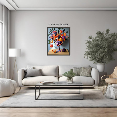 Posterizer 1 pcs-Bright surreal fruit bowl with colorful fruits spilling out -1-Kitchen & Bar Art-Abstract & Modern Art- Art for Cafe, Restaurant,...