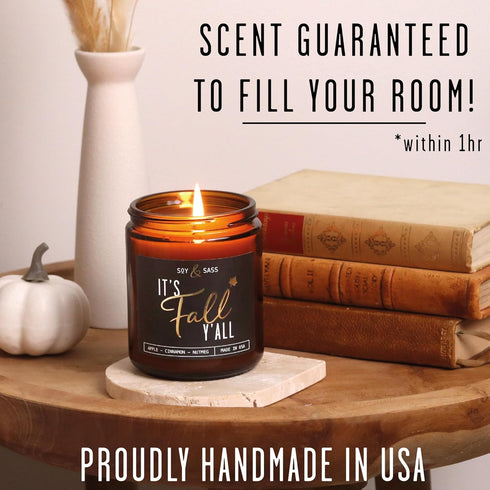 Fall Candles - 'It's Fall Yall' Fall Candle w/Apple Cinnamon & Nutmeg I Infused with Essential Oils I Autumn Fall Scented Candles I Cozy Cute Fall...