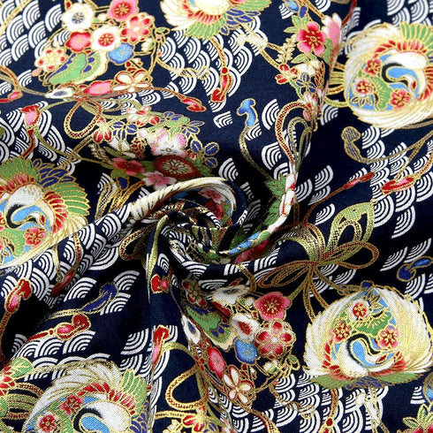 Japanese Fabric,Asian Fabric Squares 6 PCS,6 Different Black Japanese Wrapping Cloth Fish Floral Red Crowned Crane Patterned Fabric Bundles 19.6 x...