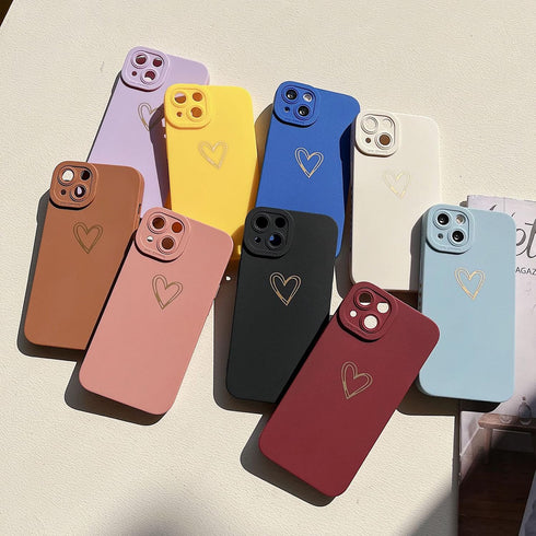 Compatible with iPhone 13 Mini Case for Women, Bronzing Luxury Heart Phone Case Cute Side Small Pattern Soft TPU Shockproof Full Camera Lens Prote...