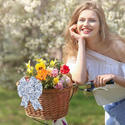 AnyDesign Floral Wired Edge Ribbon Blue Flower Craft Ribbon Chinoiserie Decorative Fabric Ribbon for DIY Crafts Wreath Bow Making, 12 Yards...