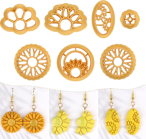 Puocaon Sunflower Clay Cutters Set - 7 Pcs Flower Clay Cutters for Jewelry Making, 3D Print Clay Earring Cutters, Floral Dangle Clay Cutters for P...