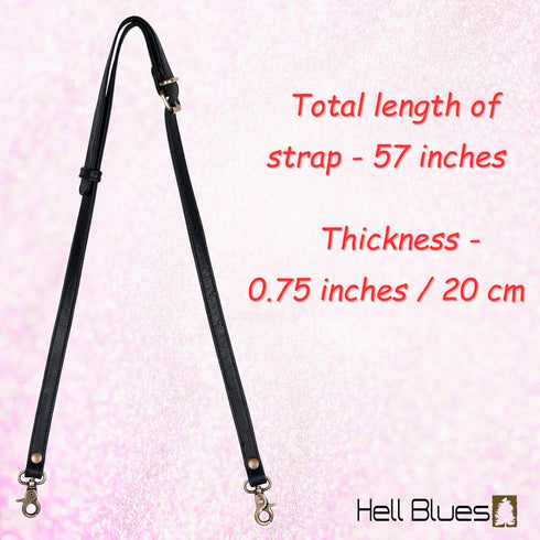 Genuine Leather Purse Strap Replacement ~ Womens Crossbody Bags 48"-57" Long Adjustable Strap, Black with Brass accessories...