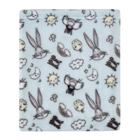 Warner Brothers Looney Tunes Best Buds Pastel Blue, Yellow, and White Bugs Bunny, Tweety, and Sylvester The Cat Super Soft Baby Blanket...