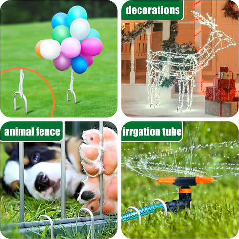U Shaped Garden Stakes 4 Inch 40 Pack Drip Irrigation Tubing Stakes Galvanized Landscape Garden Staples Hose Stakes for Soaker Hose, Lawn Yard Gro...