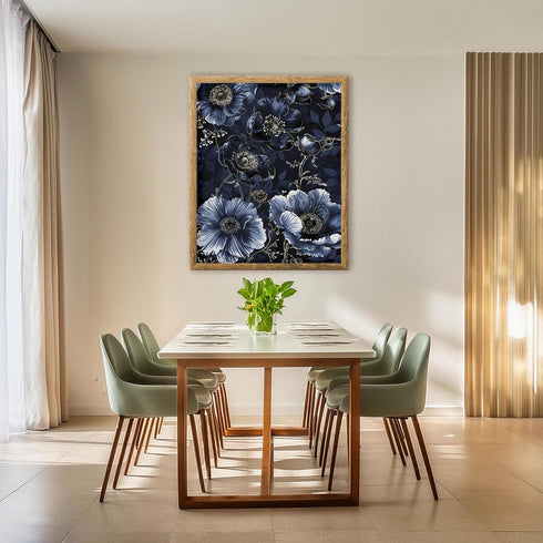 Posterizer 1 pcs-dark navy blue and purple flowers-chic decor-Floral & Botanical Art-Abstract & Modern Art-Decor for Home & Office- UNFRAMED Wall ...