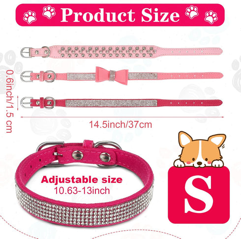4 Pcs Pink Dog Collar Spiked Studded Dog Collars Pearls Dog Necklace Dog Collar with Rhinestone Bow Knot Crystal Diamond Colorful Flower Bling Gir...