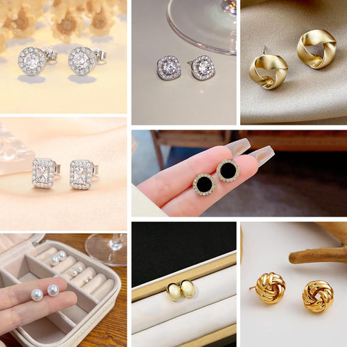 8 Pairs Stud Earrings Set for Women Cubic Zirconia Halo Studs Gold Knot Twist Stud Earrings Faux Pearl Simple Post Earrings for Women...