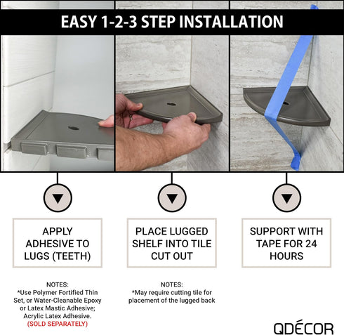 Questech 5" Shower Soap Dish Shelf for Inside Shower, Lugged for New Construction, Bath Organizer for Tiled Walls, Corner Soap Holder, Metro Lugge...