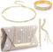 4 Pieces Women Rhinestone Evening Clutch Bag Ear Clip Bridal Wedding Choker Bracelet Dangle Bling Glitter Purse for Party (Golden)...