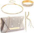 4 Pieces Women Rhinestone Evening Clutch Bag Ear Clip Bridal Wedding Choker Bracelet Dangle Bling Glitter Purse for Party (Golden)...