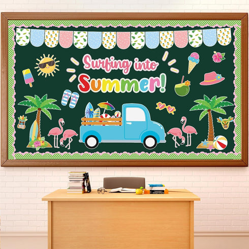 Summer Bulletin Board Decorations Summer Truck Classroom Bulletin Board Border Tropical Surfing Into Summer Paper Cutouts for Classroom Window Wal...