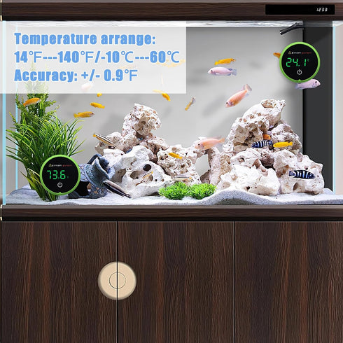 Fish Tank Digital Thermometer Digital Aquarium Thermometer LED Display Stick-on Fish Tank Thermometer Default HI/LO Alarm Cordless Tank Temperatur...