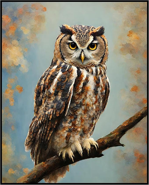 Posterizer 1 pcs- Beautiful owl on a tree with a blue background-Art for Animal Lovers-Floral Botanical Art- Gift for Men Women Teens-Decor for Be...