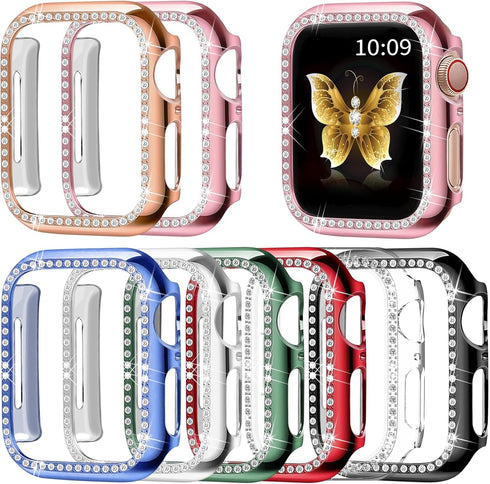 8 Pack Fvlerz Bling Case Compatible with Apple Watch Series 6 5 4 SE 40MM, Diamond Bumper Crystal Frame for iWatch 40mm Sparkling Rhinestone Smart...