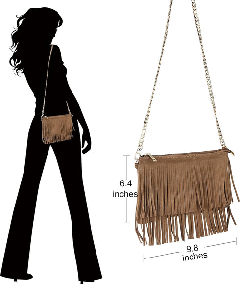 HOXIS Fringe Cross Body Bag Womens Small Shoulder Bag Top Zip Wristlet...