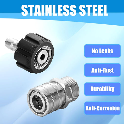 RIDGE WASHER Pressure Washer Adapter Set, Stainless Steel, Gun to Wand, M22 to 1/4'' Quick Connect, 4 Pcs...