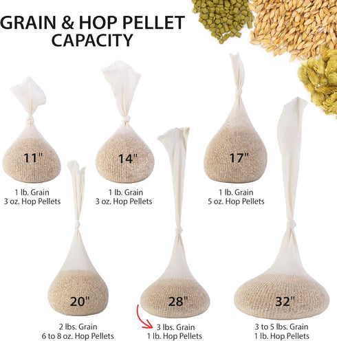 Hops, Grain & Spice Beer Brewing Bags - 28” (10 Pack) Cotton Mesh Steeping Bags for Beer Wine, Cider, Tea Leaves, Soups & Nut Milk, Hops & Grain S...
