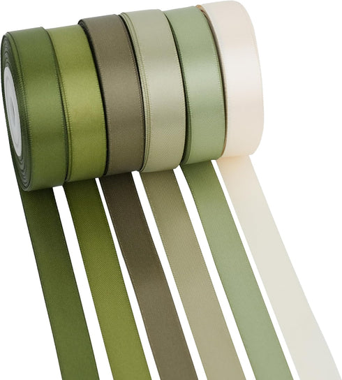 Sage Green Ribbon 1/2 Inch Moss Green Satin Ribbon 6 Rolls Sage Ribbon for Wedding Green Ribbon for Baby Shower Olive Green Ribbon for Gift Wrappi...