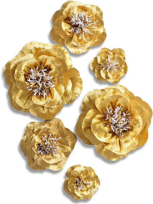 Letjolt Paper Flowers Decorations for Wall Artificial 3D Flowers Home Decor Backdrop Golden Wedding Garlands Baby Shower Decor Bridal Shower (Gold...