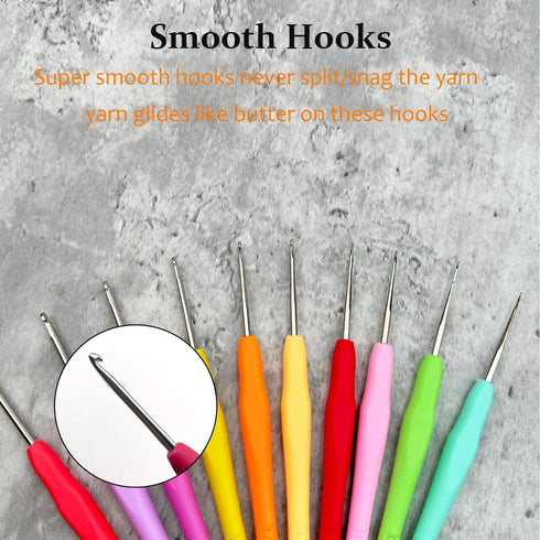 Mdoker 2PCS Small Size Crochet Hook Ergonomic Handle Crochet Hook Needles for Arthritic Hands,Thread Crochet Steel Lace Hooks Size 1mm......