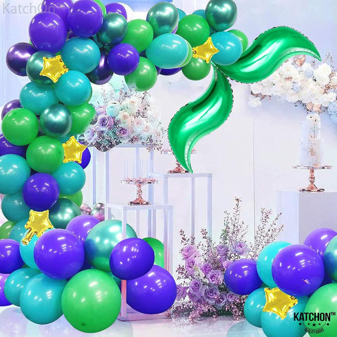 KatchOn Green Mermaid Tail Balloon - 25 Inch, Pack of 6 | Foil Curve Balloon for Garland | Mermaid Birthday Decorations...