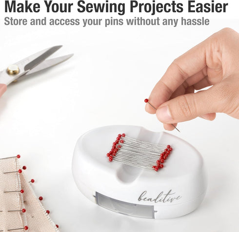 Beaditive Magnetic Pin Cushion with Drawer - Strong Magnet Pin Holder Cushions for Sewing - 50 Glass Head Quilting Pins Included - Chic Pincushion...