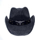 Black Straw Cowboy Hat for Men, Faux Leather, Longhorn, Shapeable Brim...