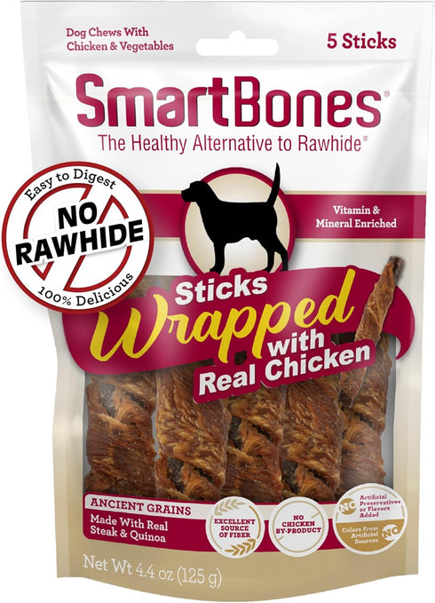 SmartBones Sticks Wrapped with Real Chicken, Steak and Quinoa Rawhide-Free Chews for Dogs, 5 Chews Per Pack, 4.4 Ounces...
