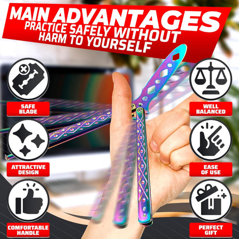 Balisong Practice Butterfly Knife - Stainless Steel Metal Butterfly Practice Knife Rainbow Knife Butterfly Trainer Balisong Knife - Balisong Train...