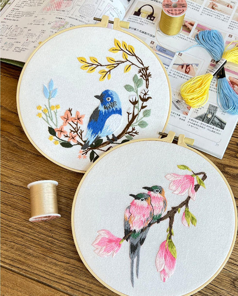 Phylisn 4 Sets Embroidery Kit for Beginners Adults,Needlepoint Starter DIY Kits with Patterns,Hoop,Color Threads,Tools,Easy Learn to Embroider wit...