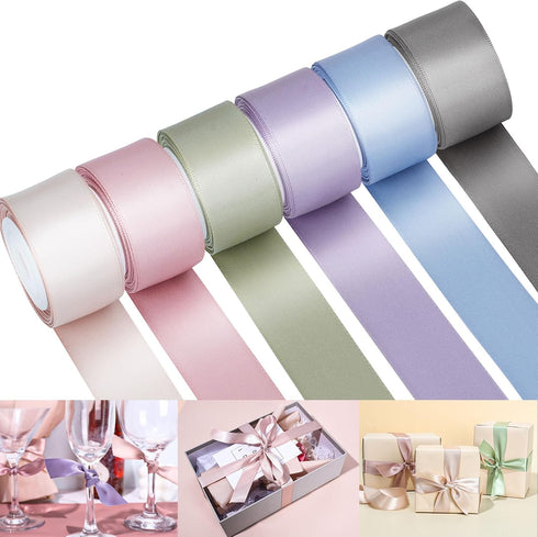 Whaline Morandi Satin Ribbon 6 Rolls Pastel Silk Ribbons Wedding Double-Sided 1 Inch 5 Yard Each for Wedding Bridal Baby Shower Decor Gifts Wrappi...
